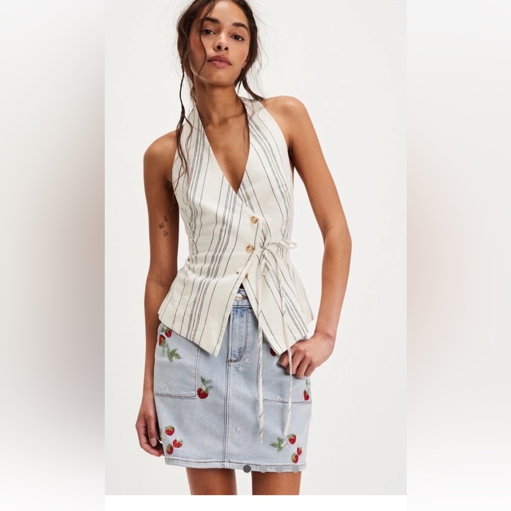 Free People Driftwood Embroidered Mini Skirt Floral Light Strawberry Fields